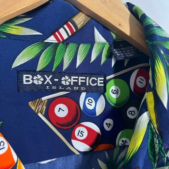 Vintage Box Office Billiards Hawaiian Print Button Down Size Large - Picture 4 of 5